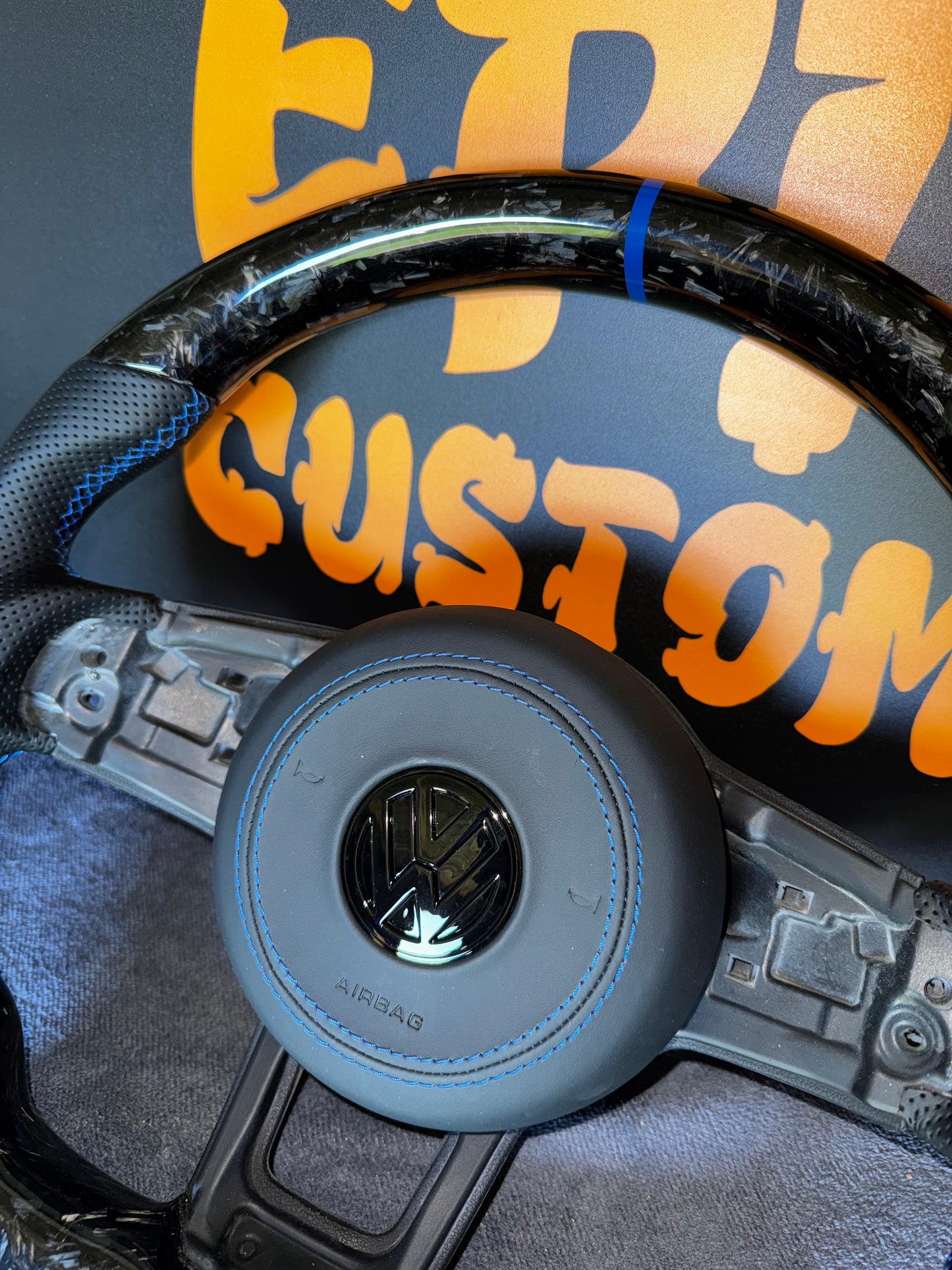 Forged carbon steering wheel - blue