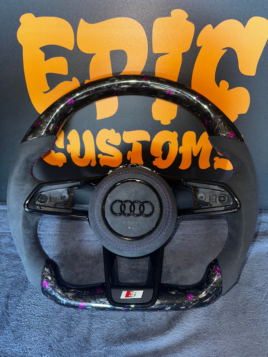 AUDI R8/TT FORGED CARBON FIBRE / ALCANTARA FLAT BOTTOM CUSTOM STEERING WHEEL